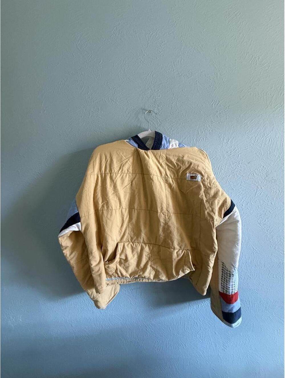 Handmade custom quilted yellow wave nautical blue hoodie sweatshirt